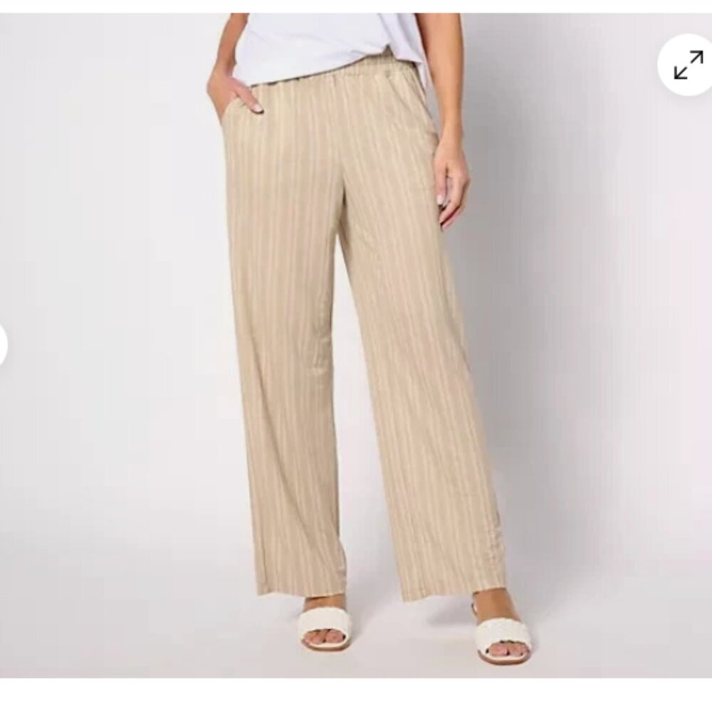 Belle by Kim Gravel Cabana Knit Twin Stripe Resort Pants-Khaki-3X-NEW-A627935